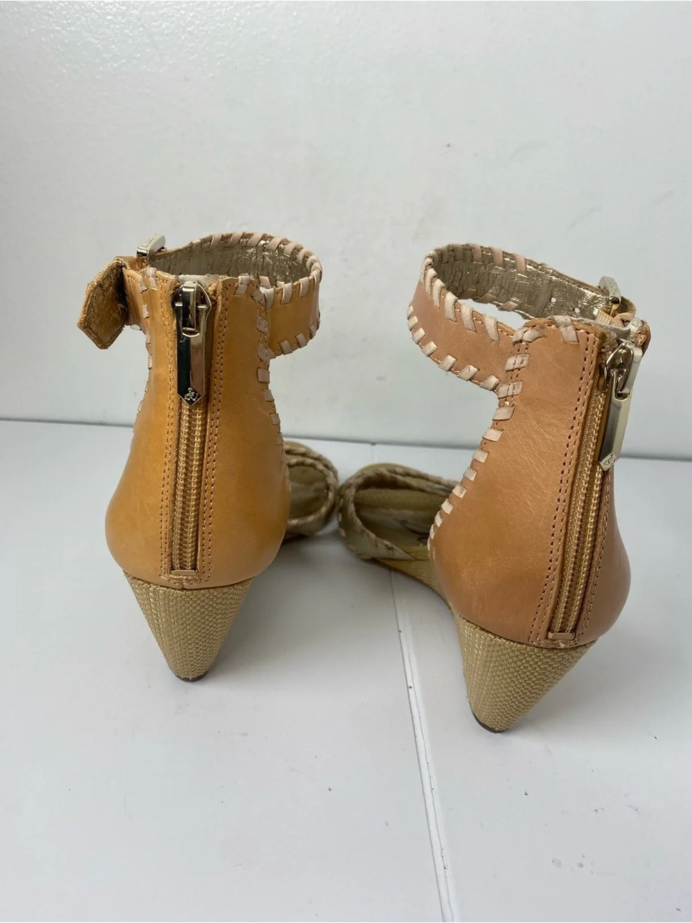 Sam Edelman Gold and Tan Wedge Sandals with Ankle Strap Flawed